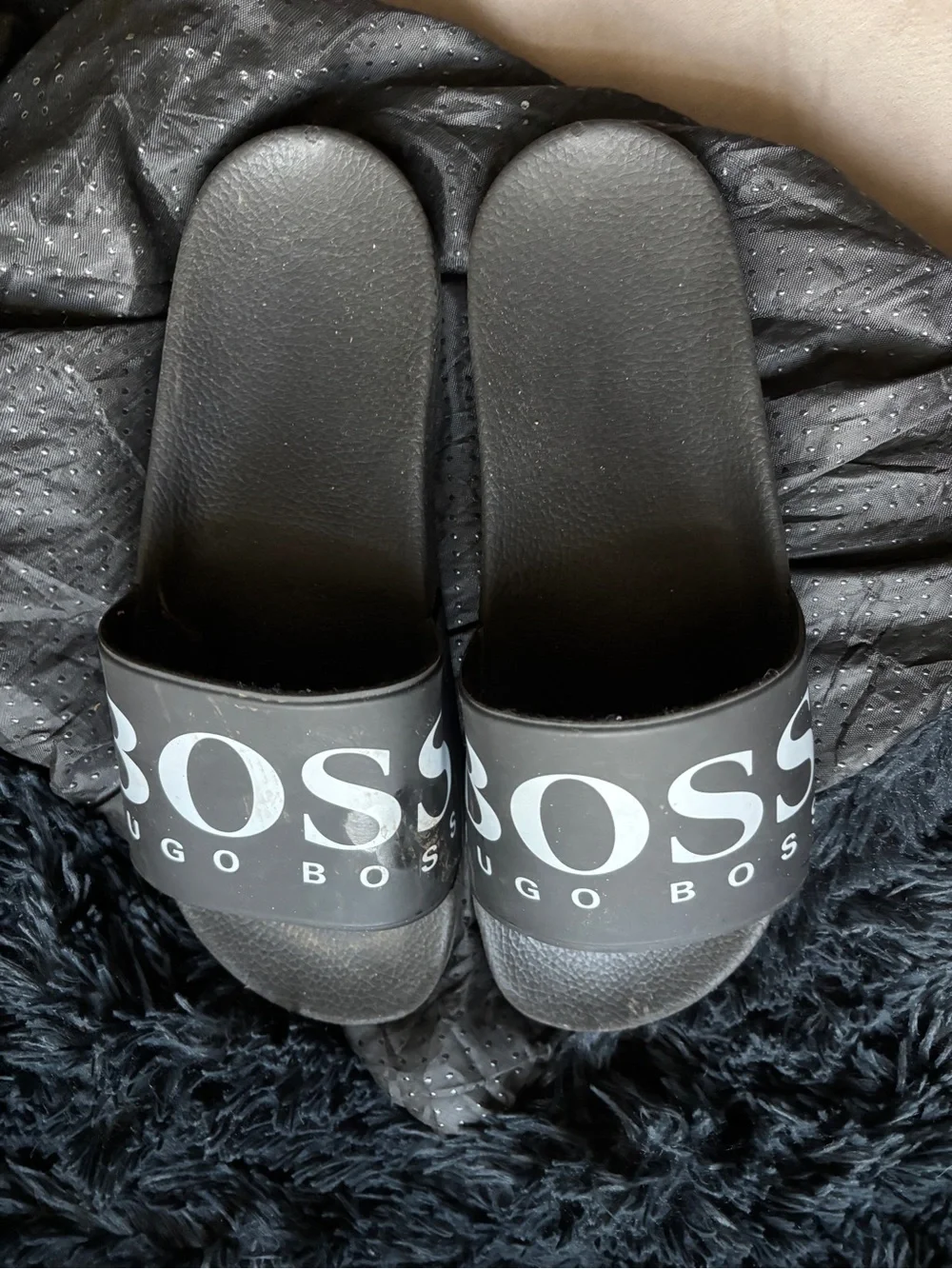 Hugo Boss Black Slide Sandals with White Logo